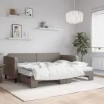 Pat de zi cu extensie și saltele, gri taupe, 80×200 cm, textil