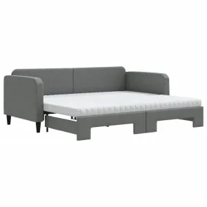 Pat de zi cu extensie și saltele, gri închis, 90×190 cm, textil