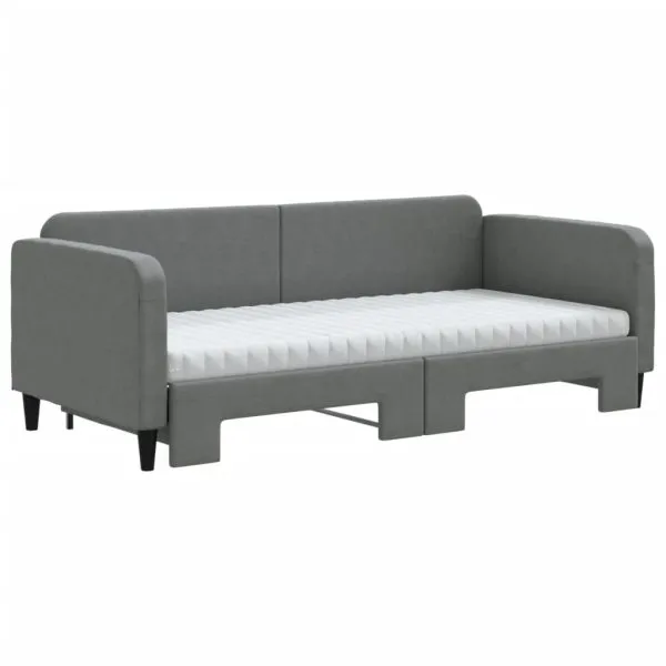 Pat de zi cu extensie și saltele, gri închis, 90×190 cm, textil