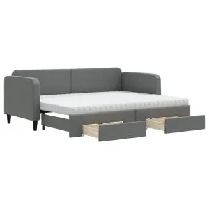 Pat de zi cu extensie și sertare, gri închis, 80×200 cm textil