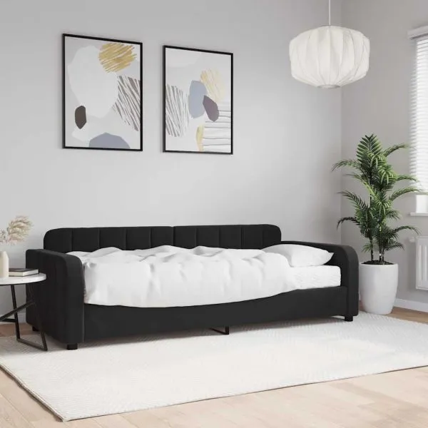 Pat de zi cu saltea, negru, 80×200 cm, catifea