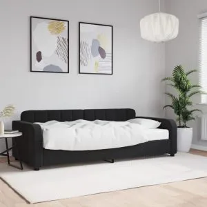 Pat de zi cu saltea, negru, 90×200 cm, catifea