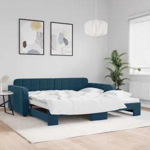 Pat de zi cu extensie, albastru, 100×200 cm, catifea