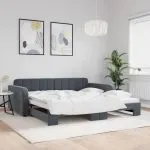 Pat de zi cu extensie, gri închis, 100×200 cm, catifea