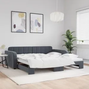 Pat de zi cu extensie, gri închis, 100×200 cm, catifea
