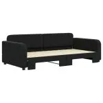 Pat de zi cu extensie, negru, 100×200 cm, catifea