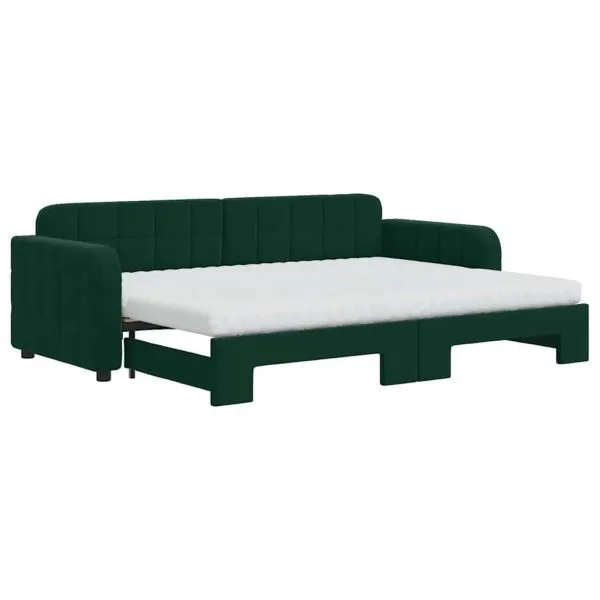 Pat de zi cu extensie și saltele verde închis 80×200 cm catifea