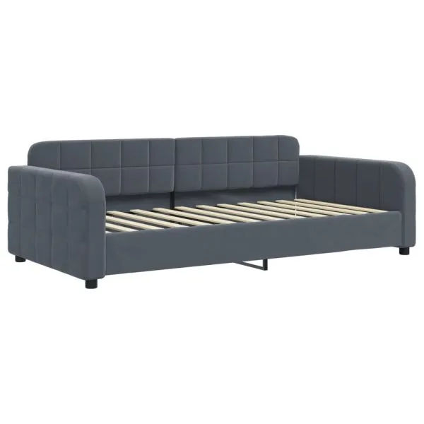 Pat de zi cu extensie și saltele, gri închis 90×200 cm catifea