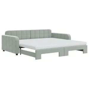 Pat de zi cu extensie și saltele gri deschis 100×200 cm catifea