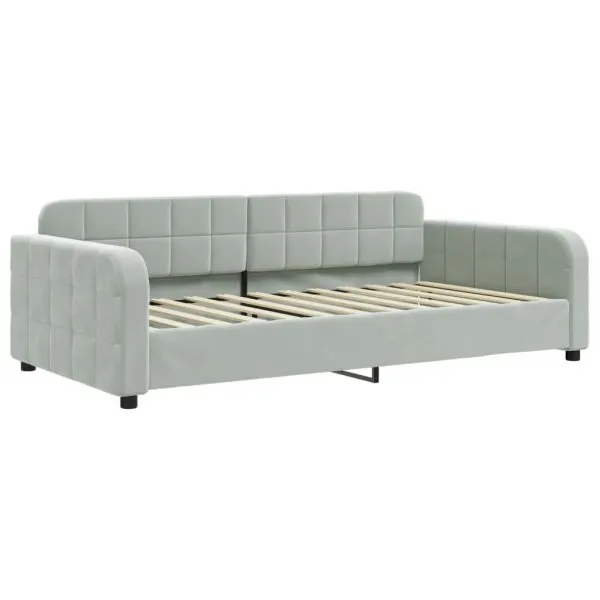 Pat de zi cu extensie și saltele gri deschis 100×200 cm catifea