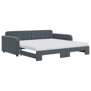 Pat de zi cu extensie și saltele, gri închis 100×200 cm catifea