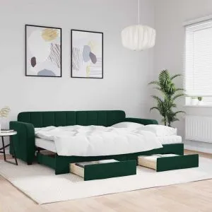Pat de zi cu extensie și sertare verde închis 80x200 cm catifea