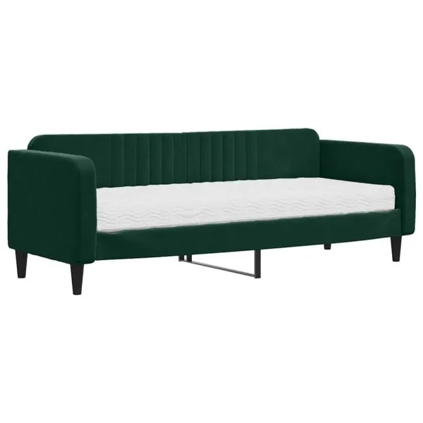 Pat de zi cu saltea, verde închis, 80×200 cm, catifea