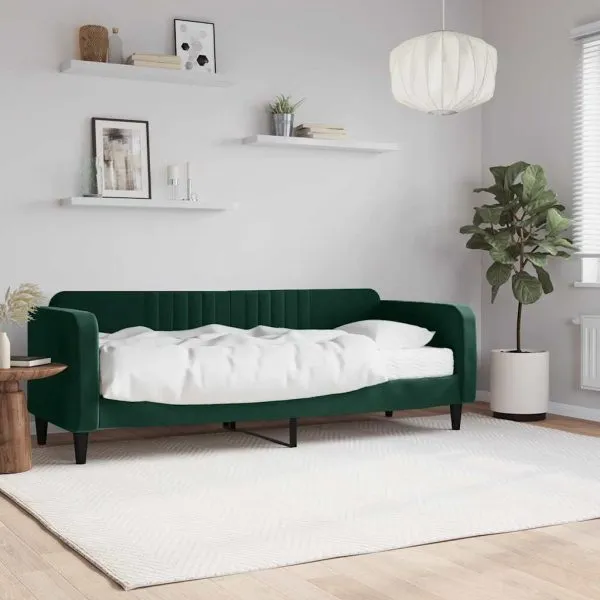 Pat de zi cu saltea, verde închis, 80×200 cm, catifea