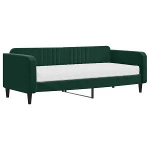 Pat de zi cu saltea, verde închis, 90×200 cm, catifea
