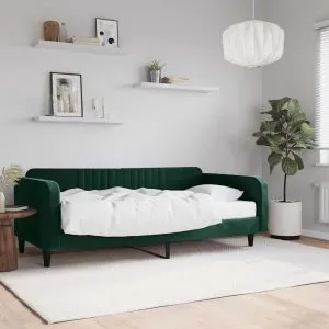Pat de zi cu saltea, verde închis, 100×200 cm, catifea