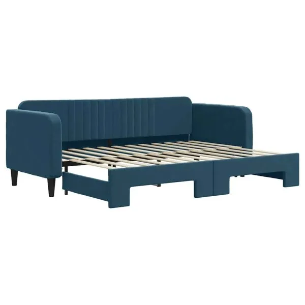 Pat de zi cu extensie, albastru, 80×200 cm, catifea