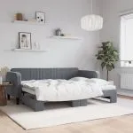 Pat de zi cu extensie, gri închis, 80×200 cm, catifea