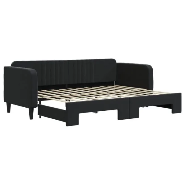 Pat de zi cu extensie, negru, 80×200 cm, catifea