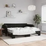 Pat de zi cu extensie, negru, 80×200 cm, catifea