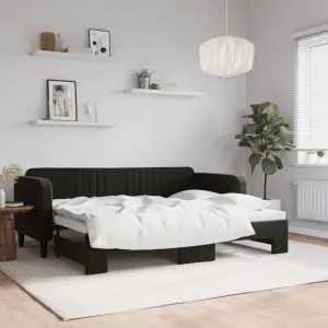 Pat de zi cu extensie, negru, 80×200 cm, catifea