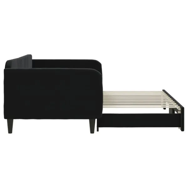 Pat de zi cu extensie, negru, 100×200 cm, catifea