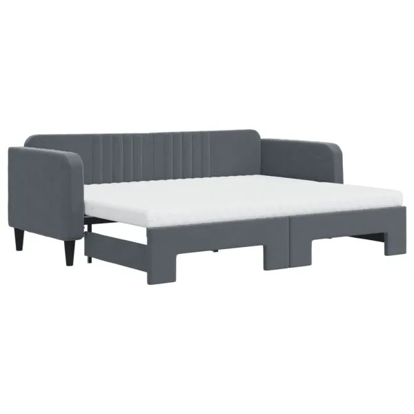 Pat de zi cu extensie și saltele gri închis 80×200 cm catifea