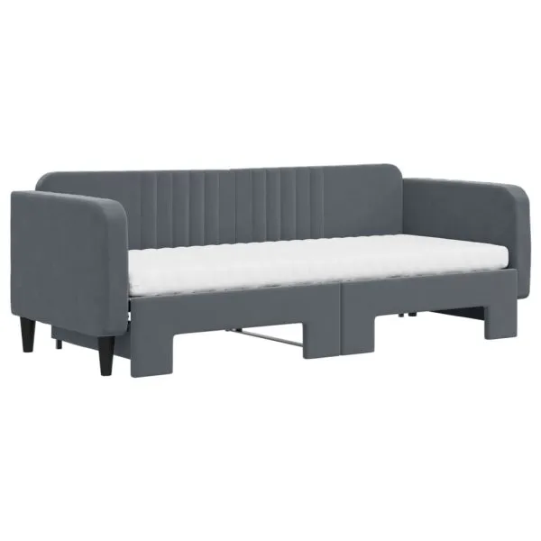 Pat de zi cu extensie și saltele gri închis 80×200 cm catifea