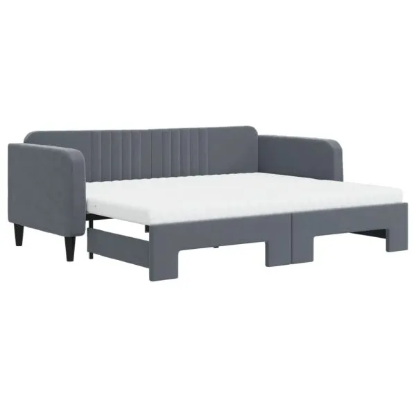 Pat de zi cu extensie și saltele, gri închis 90×200 cm catifea
