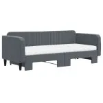 Pat de zi cu extensie și saltele, gri închis 90×200 cm catifea
