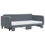 Pat de zi cu extensie și saltele, gri închis 100×200 cm catifea