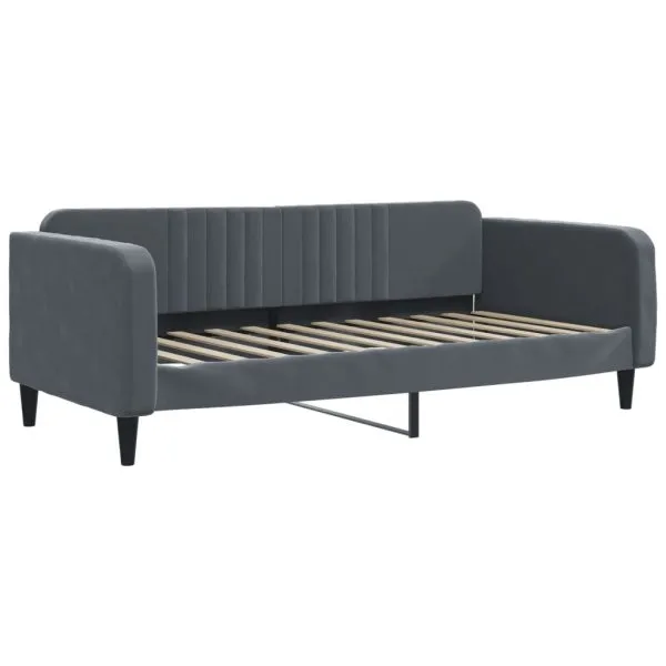 Pat de zi cu extensie și saltele, gri închis 100×200 cm catifea