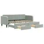 Pat de zi cu extensie și sertare, gri deschis 80×200 cm catifea