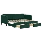 Pat de zi cu extensie și sertare verde închis 80×200 cm catifea