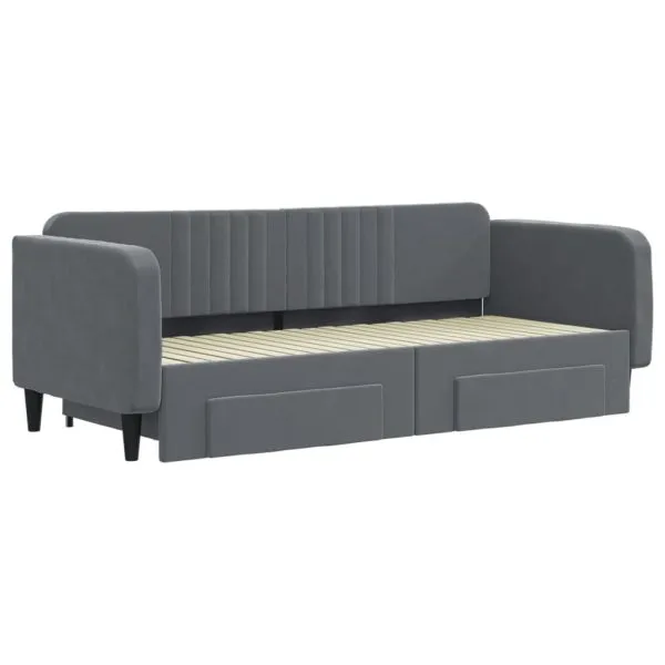 Pat de zi cu extensie și sertare gri închis 90×200 cm catifea