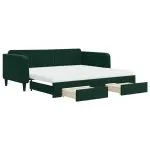 Pat de zi cu extensie și sertare verde închis 100x200cm catifea