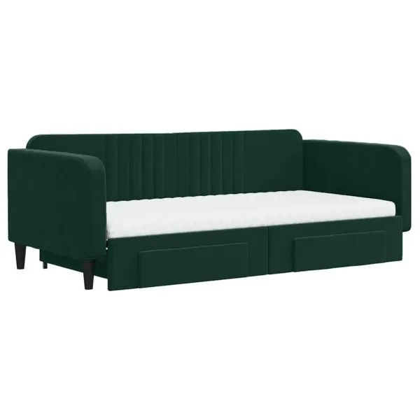 Pat de zi cu extensie și sertare verde închis 100x200cm catifea