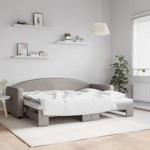 Pat de zi cu extensie, gri taupe, 80×200 cm, textil