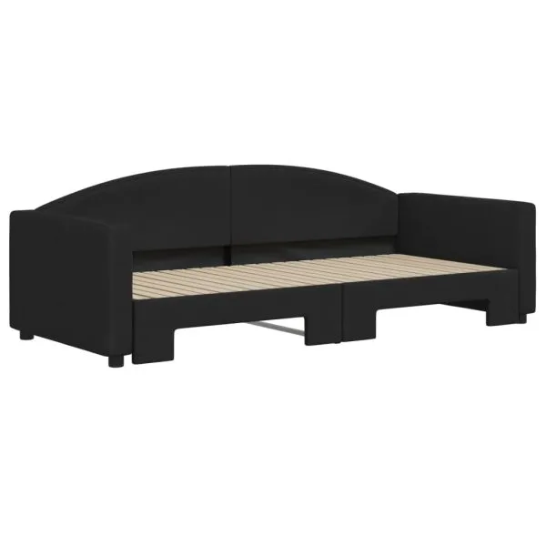 Pat de zi cu extensie, negru, 90×200 cm, textil