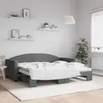 Pat de zi cu extensie, gri închis, 90×190 cm, textil