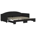 Pat de zi cu extensie, negru, 90×190 cm, textil