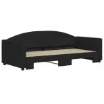 Pat de zi cu extensie, negru, 90×190 cm, textil
