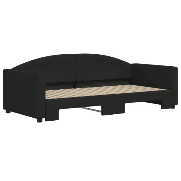 Pat de zi cu extensie, negru, 90×190 cm, textil