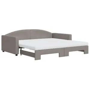 Pat de zi cu extensie și saltele, gri taupe, 100×200 cm, textil