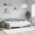 Pat de zi cu extensie, gri deschis, 80×200 cm, catifea