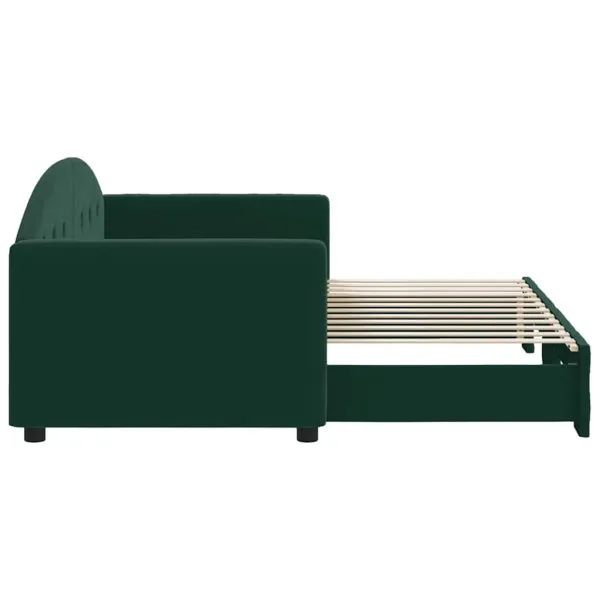 Pat de zi cu extensie, verde închis, 80×200 cm, catifea