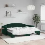 Pat de zi cu extensie, verde închis, 80×200 cm, catifea
