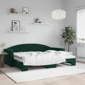 Pat de zi cu extensie, verde închis, 80×200 cm, catifea