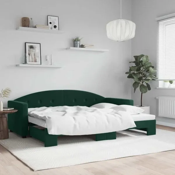 Pat de zi cu extensie, verde închis, 80×200 cm, catifea