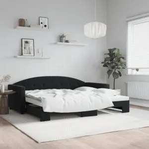 Pat de zi cu extensie, negru, 90×200 cm, catifea
